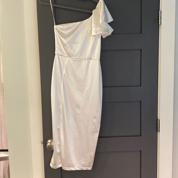 Lulu’s White Satin One Shoulder Dress - Picture 1 of 3